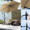 VOUNOT 3m Cantilever Garden Parasol, Banana Patio Umbrella with Crank Handle, Wind Protection Strap and Tilt, Khaki