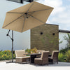 VOUNOT 3m Cantilever Garden Parasol, Banana Patio Umbrella with Crank Handle and Tilt, Khaki