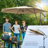 VOUNOT 3m Cantilever Garden Parasol, Banana Patio Umbrella with Crank Handle, Wind Protection Strap and Tilt, Khaki