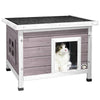 VOUNOT Cat House Wooden Kitten Home Outdoor Pet Shelter 57x45x43cm, Grey - VOUNOTUK