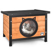 VOUNOT Cat House Wooden Kitten Home with Cat Ear Design Door 57x45x43cm