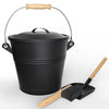 VOUNOT® 5L Ash Bucket with Lid, Shovel & Brush for Wood Burning Stove, Black