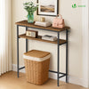 VOUNOT Narrow Console Table, 2-Tier Metal Frame Entryway Table 80x24x80cm, Brown