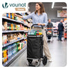 VOUNOT Folding Shopping Trolley with Cool Bag, 2 Mudguard wheels 57L Black