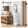 VOUNOT Metal Umbrella Stand, Freestanding Holder with Drip Tray & 4 Hooks, Diagonal Pattern, White