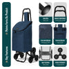 VOUNOT 6 Wheels Stair Climbing Shopping Trolley, 32L Navy Blue