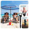 VOUNOT 2m Tilting Garden Parasol UV50+ with Ground Anchor, Mixed Blue Stripe