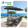 VOUNOT 3m Double Garden Parasol Table Umbrella, with Crank Handle Cover Grey