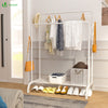 VOUNOT Double Clothes Rack with Shoe Shelves & 4 Hooks 110x58x150cm, White