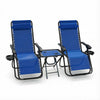 VOUNOT Set of 2 Zero Gravity Chair with Side Table, Reclining Sun Loungers with Cup & Phone Holder, Blue