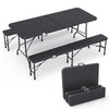VOUNOT Folding Table Bench Set Trestle Portable Party Picnic BBQ Camping Set, Black - VOUNOTUK