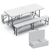 VOUNOT Folding Table Bench Set Trestle Portable Party Picnic BBQ Camping Set, White - VOUNOTUK