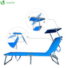 VOUNOT Set of 2 Folding Sun Loungers with Adjustable Backrest & Sunshade, Load 110 kg, Blue.