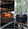 VOUNOT Dutch Oven 9 liters, Cast Iron Fire pot, Pre-Seasoned, With Carry Bag, Feet,  Lid Lifter, Spiral Handle and Slot for Thermometer, for Camping, Cooking Baking.
