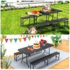 VOUNOT Folding Table Bench Set Trestle Portable Party Picnic BBQ Camping Set, Black - VOUNOTUK