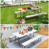 VOUNOT Folding Table Bench Set Trestle Portable Party Picnic BBQ Camping Set, White - VOUNOTUK